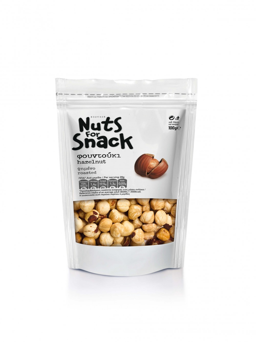Ψημένα Φουντούκια NUTS FOR SNACK 100gr προσφορά Pockee